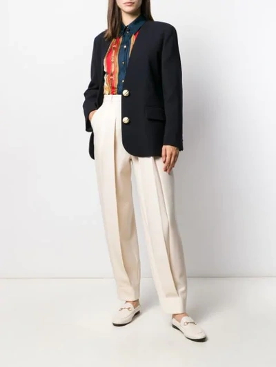 Shop Gucci Button-embellished Collarless Blazer In Blue