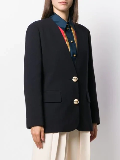 Shop Gucci Button-embellished Collarless Blazer In Blue