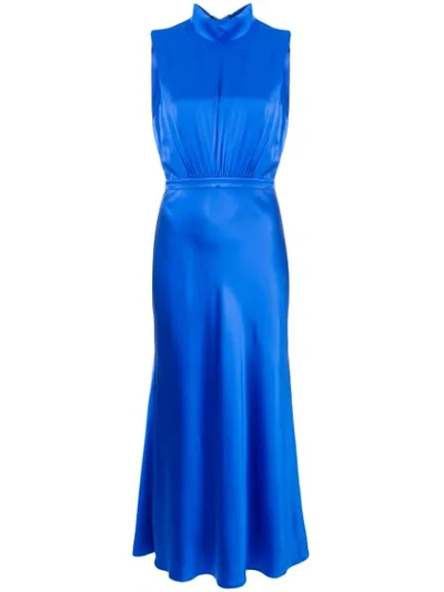 Shop Saloni Turtleneck Silk Dress In Blue