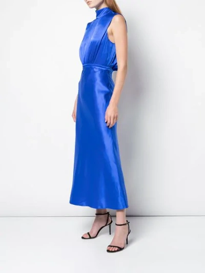 Shop Saloni Turtleneck Silk Dress In Blue
