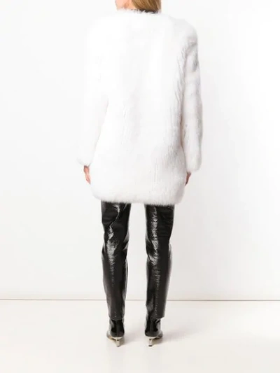 Shop Saint Laurent Collarless Fur Coat In White