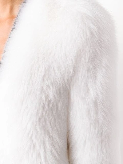 Shop Saint Laurent Collarless Fur Coat In White