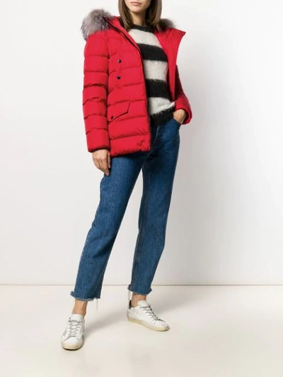Moncler Clion Quilted Fur-trimmed Down Coat In Red | ModeSens