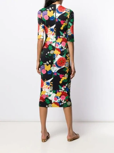 ALICE+OLIVIA FLORAL PRINT MIDI DRESS - 黑色