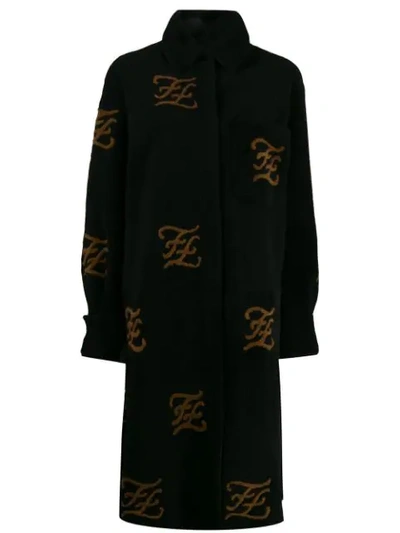 Shop Fendi Ff Motif Shearling Coat In F14wu-black+tobacco