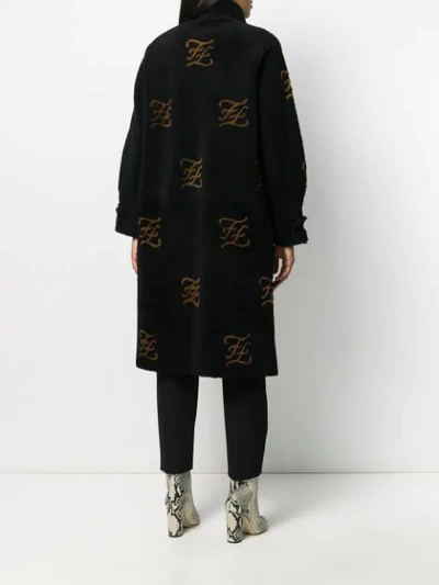 Shop Fendi Ff Motif Shearling Coat In F14wu-black+tobacco