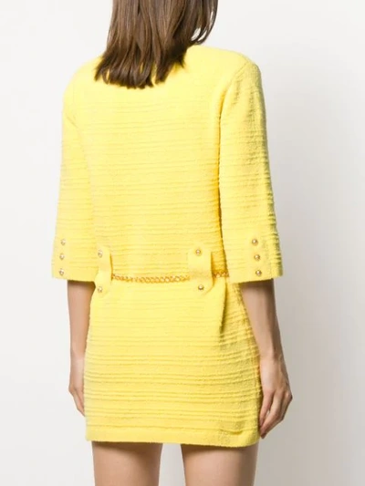 Shop Gucci Tweed Belted Dress In Yellow