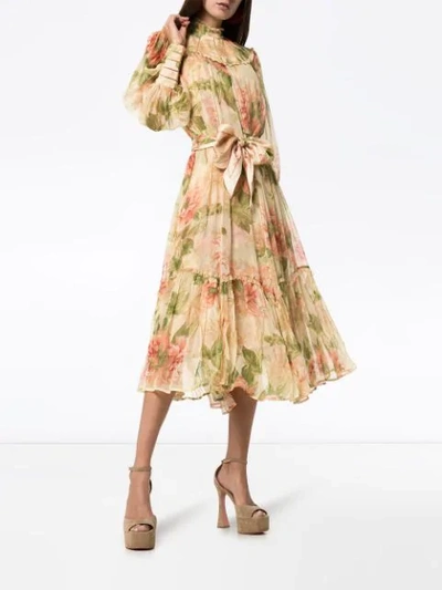 Shop Zimmermann Midikleid Mit Blumen-print In Multicolour