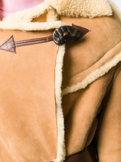 Shop Marni Belted Shearling Coat In Neutrals