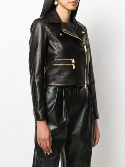 Shop Versace Off-centre Zipped Leather Jacket In Black