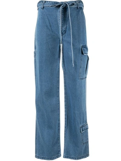 Shop Pony Stone Straight-leg Tie Waist Jeans In Blue