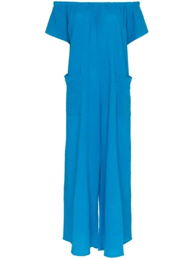 Shop Mara Hoffman Blance Off-shoulder Cotton Jumpsuit - Blue