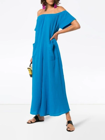Shop Mara Hoffman Blance Off-shoulder Cotton Jumpsuit - Blue
