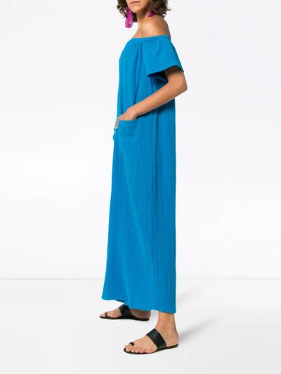 Shop Mara Hoffman Blance Off-shoulder Cotton Jumpsuit - Blue