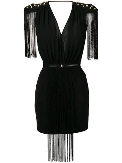 Shop Elisabetta Franchi Chain Fringe Mini Dress - Black