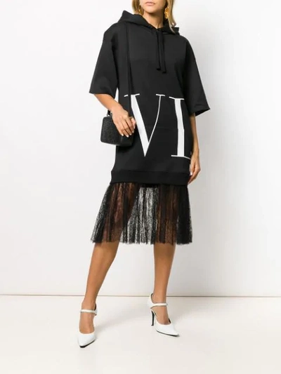 Shop Valentino Vltn Lace-trimmed Sweatshirt Dress In Black