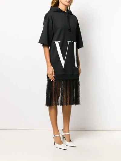 Shop Valentino Vltn Lace-trimmed Sweatshirt Dress In Black