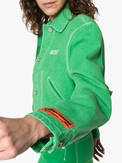 Shop Heron Preston Ctnmb Embroidered Cropped Denim Jacket In Green
