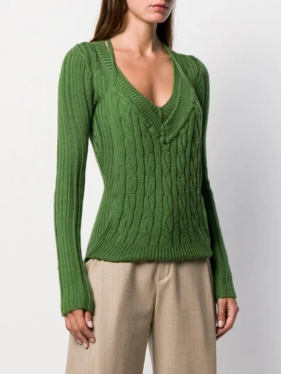 Shop Jacquemus Layered Cable-knit Jumper In Green