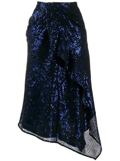 Shop Self-portrait Asymmetric Sequin Skirt In Blue