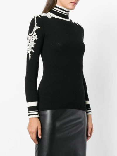 Shop Ermanno Scervino Floral Lace Turtle Neck Sweater - Black
