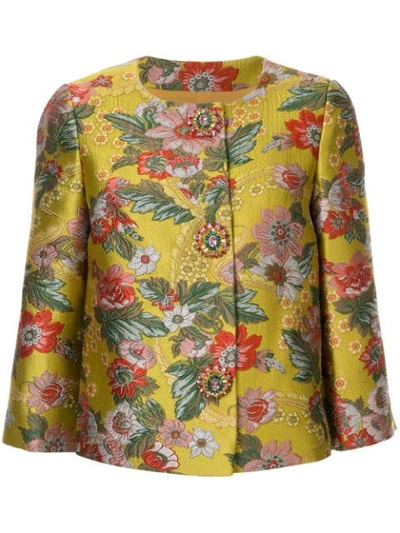 Shop Andrew Gn Brocade Cropped Jacket In Yellow