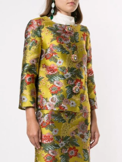 Shop Andrew Gn Brocade Cropped Jacket In Yellow