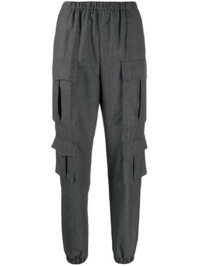 Shop Prada Check Tapered Trousers In Grey