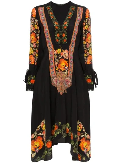 Shop Etro Floral Embroidered Bohemian Dress In Black