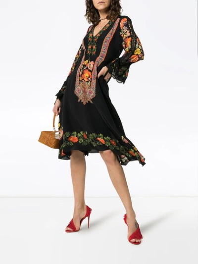 Shop Etro Floral Embroidered Bohemian Dress In Black