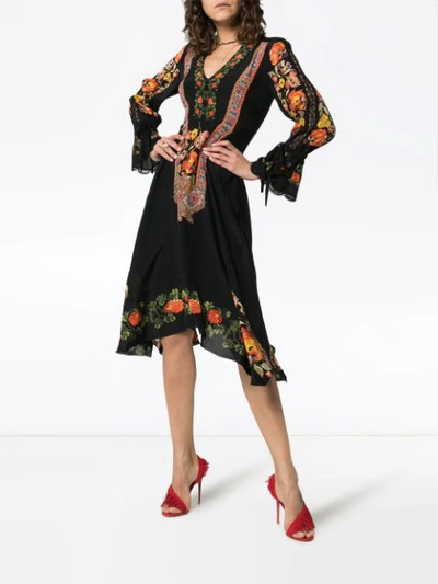 Shop Etro Floral Embroidered Bohemian Dress In Black