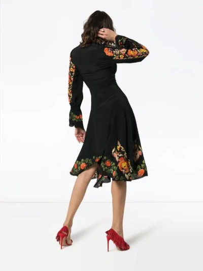 Shop Etro Floral Embroidered Bohemian Dress In Black