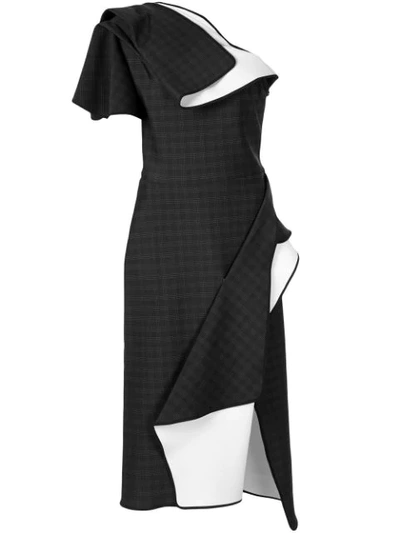 Shop Maticevski Aquatic Check Asymmetric Dress In Char / White