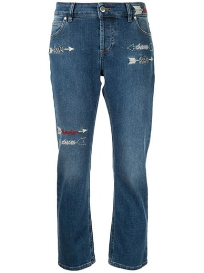 Shop Red Valentino Embroidered Details Cropped Jeans In Blue