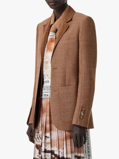 Shop Burberry Fish-scale Print Bib Detail Wool Tailored Jacket In Brown