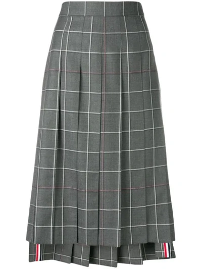 Shop Thom Browne Windowpane-check Pleated Skirt In Grey