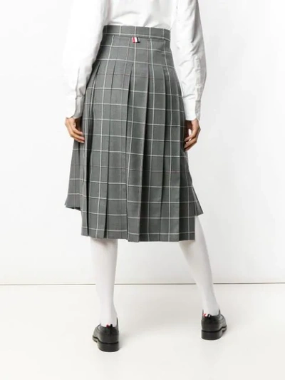 Shop Thom Browne Windowpane-check Pleated Skirt In Grey