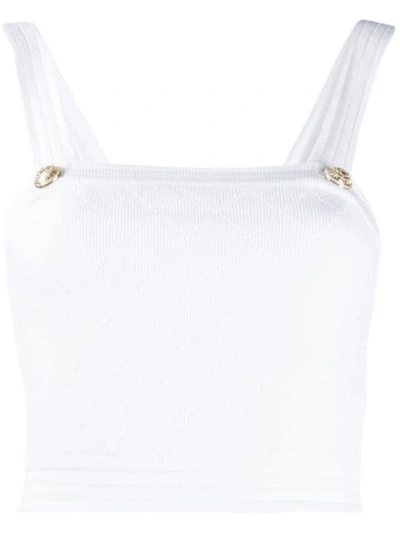 Shop Balmain Diamond Knit Crop Top In White