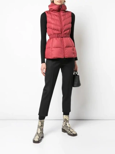 Shop Moncler Belted Padded Gilet In Red