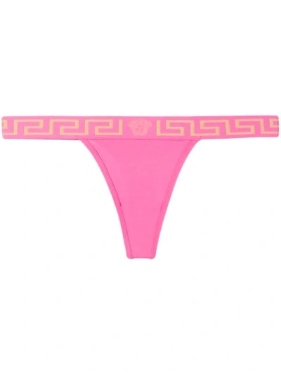 Shop Versace Greca Border Thong In Pink