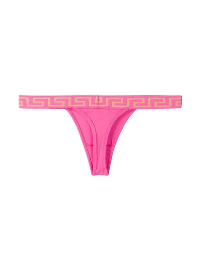 Shop Versace Greca Border Thong In Pink