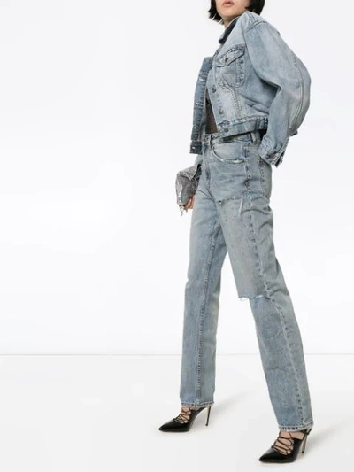 Shop Ksubi X Kendall Jenner Karma Cropped Denim Jacket In Blue