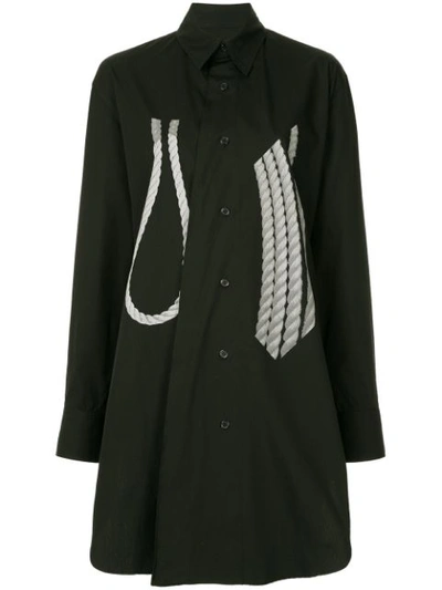 YOHJI YAMAMOTO ROPE PRINT LONG-LINE SHIRT - 黑色