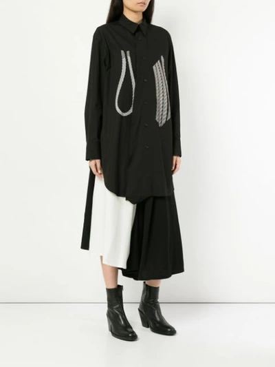 Shop Yohji Yamamoto Rope Print Long-line Shirt - Black