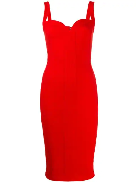 red fitted midi dress