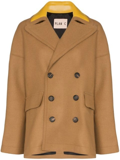 PLAN C DOUBLE-BREASTED PEACOAT - 棕色