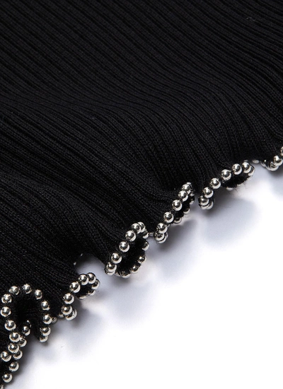 Shop Alexander Wang Ruffle Ballchain Hem Rib Knit Turtleneck Top In Black