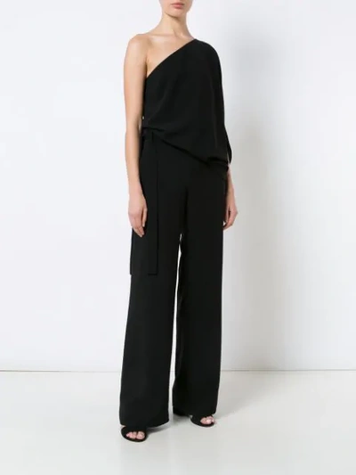 Shop Halston Heritage Asymmetric Sleeve Jumpsuit In Black