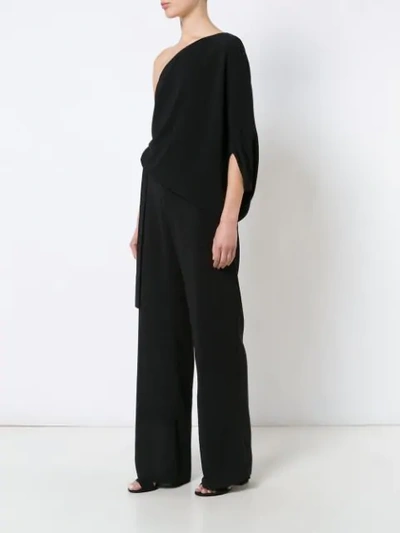 Shop Halston Heritage Asymmetric Sleeve Jumpsuit In Black