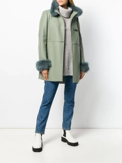 Shop Fay Fur Details Coat In Rcpv610 Green